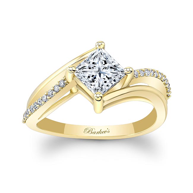 Yellow Gold Princess Cut Moissanite Engagement Ring