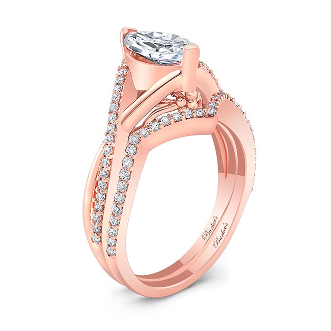 Rose Gold 1 Carat Marquise Lab Grown Diamond Ring Set Image 2