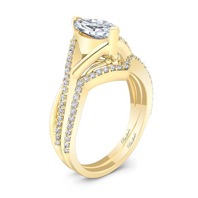 Yellow Gold 1 Carat Marquise Lab Grown Diamond Ring Set Image 2