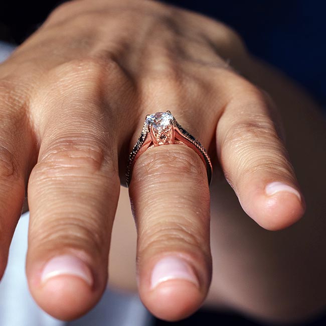 Rose Gold Moissanite Vintage Ring With Black Diamonds Image 5