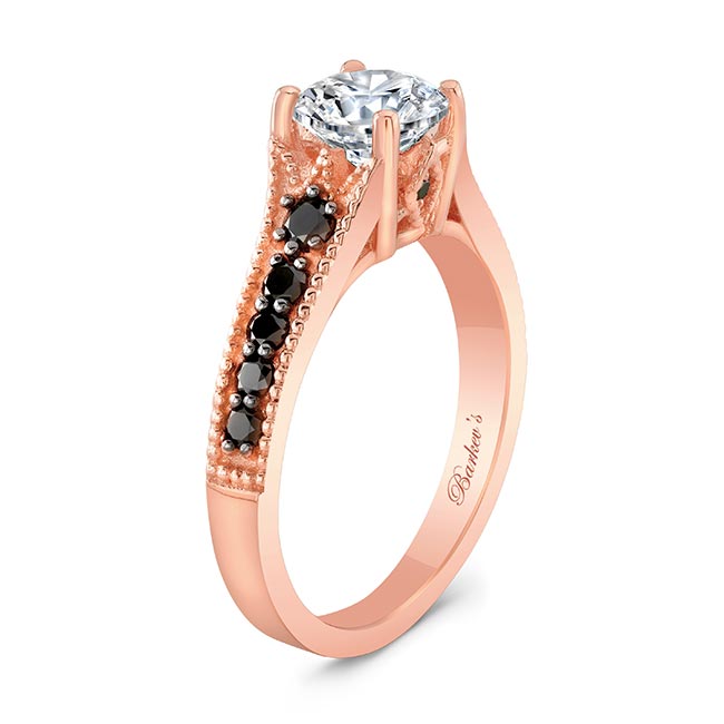 Rose Gold Moissanite Vintage Ring With Black Diamonds Image 2