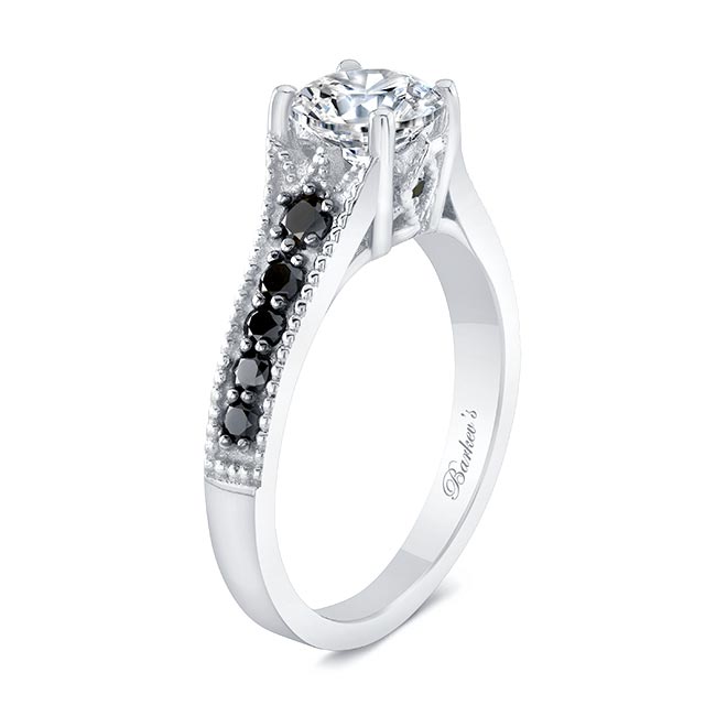 White Gold Moissanite Vintage Ring With Black Diamonds Image 2