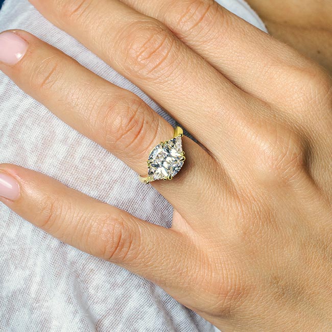 Yellow Gold 3 Carat Cushion Cut Moissanite Ring Image 3