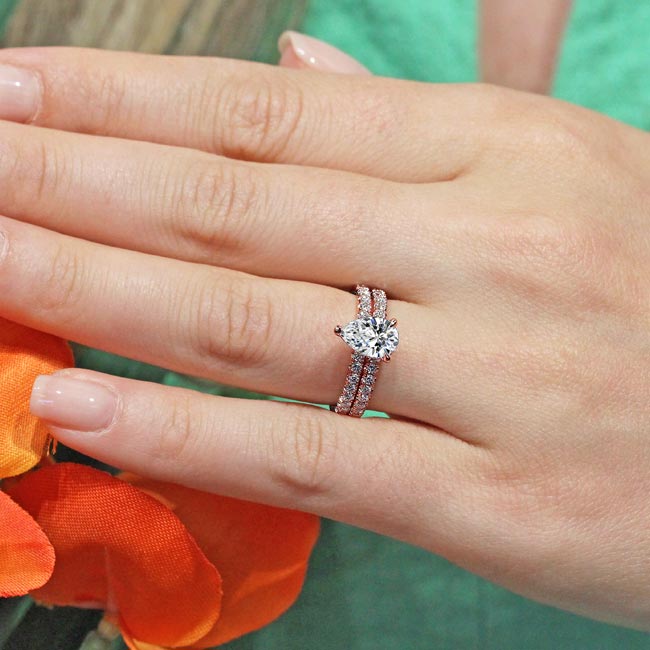 Rose Gold Pear Shape Moissanite Wedding Set Image 3