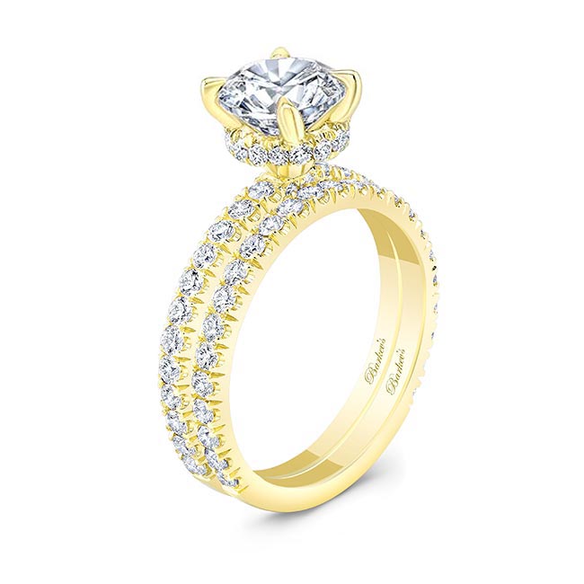 Yellow Gold 3 Carat Moissanite Halo Wedding Set Image 2