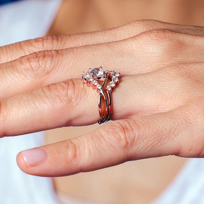 Rose Gold Lab Diamond Unique Wedding Set Image 5