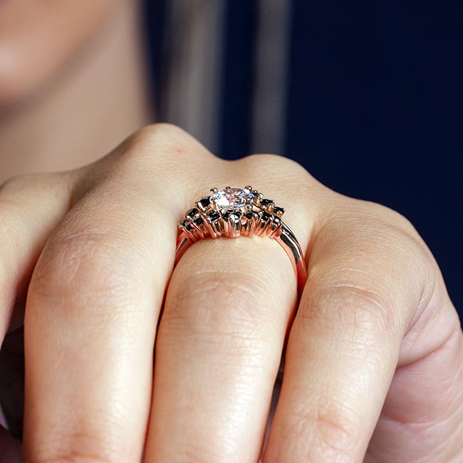 Rose Gold Moissanite Unique Wedding Set With Black Diamond Accents Image 6