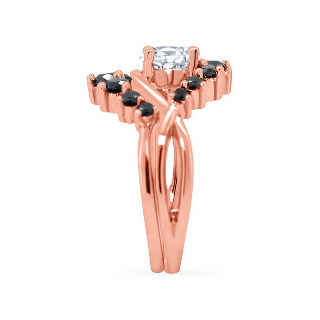 Rose Gold Moissanite Unique Wedding Set With Black Diamond Accents Image 3