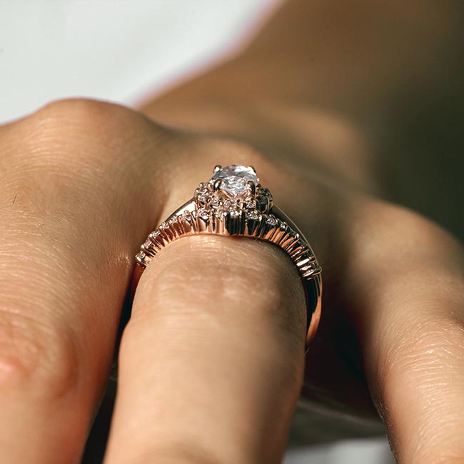 Rose Gold Marquise Cut Diamond Wedding Set Image 5