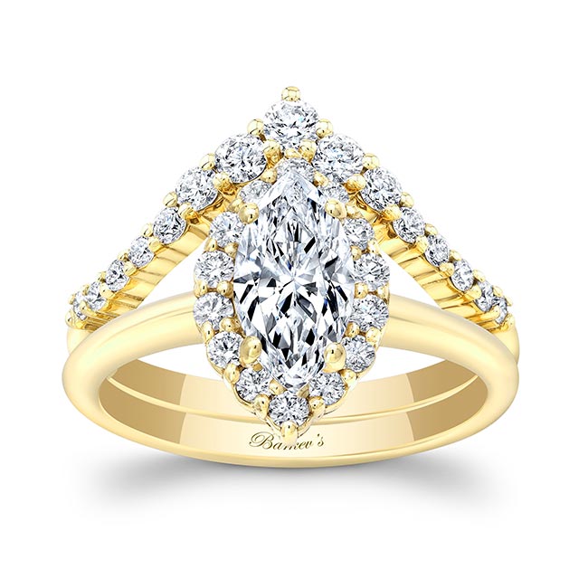 Yellow Gold Marquise Cut Diamond Wedding Set