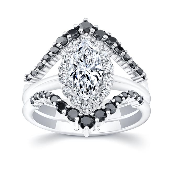 Marquise Cut Diamond Wedding Set With 2 Black Diamond Bands