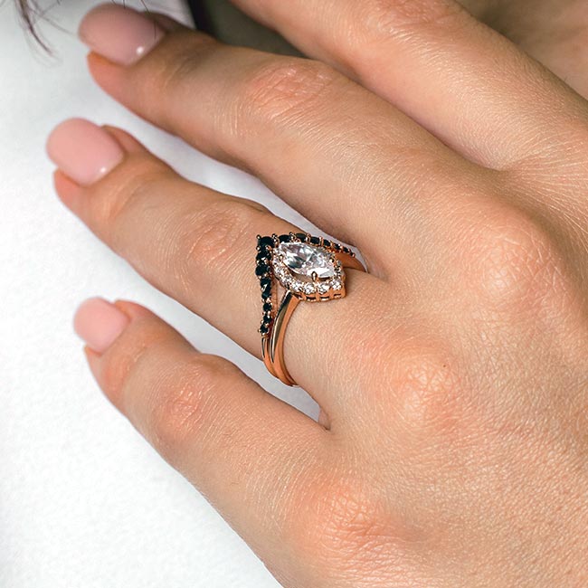 Rose Gold Marquise Cut Diamond Wedding Set With Black Diamonds Image 3