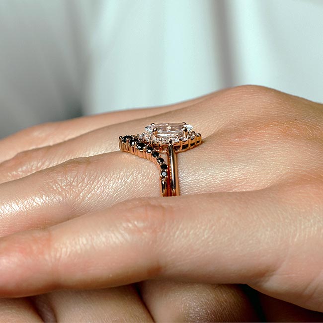 Rose Gold Marquise Cut Diamond Wedding Set With Black Diamonds Image 4