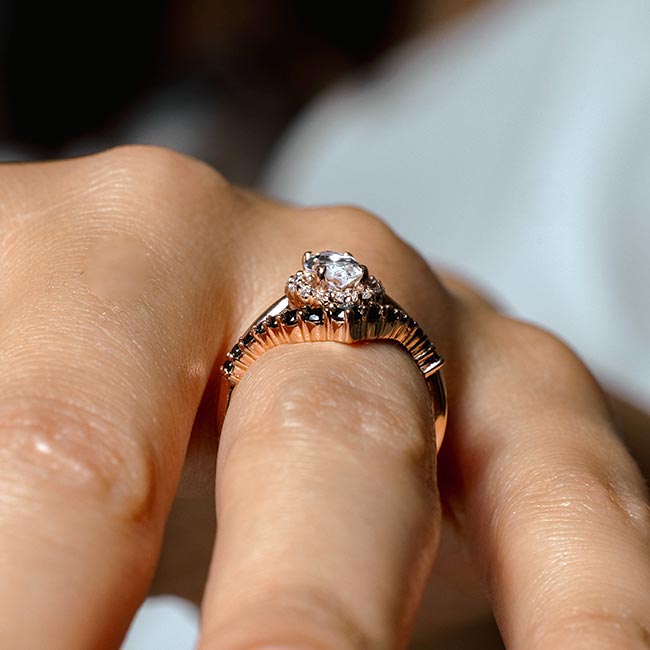 Rose Gold Marquise Cut Diamond Wedding Set With Black Diamonds Image 5