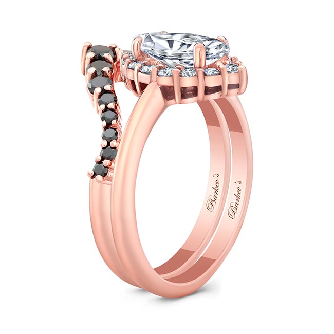 Rose Gold Marquise Cut Diamond Wedding Set With Black Diamonds Image 2