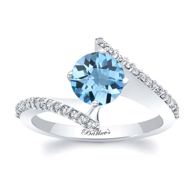 Modern Bypass Aquamarine And Diamond Engagement Ring