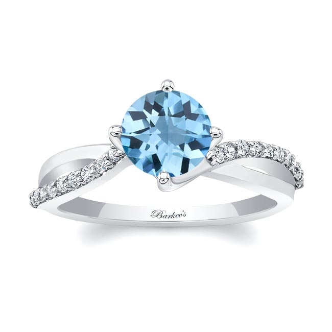 Twisted Aquamarine And Diamond Engagement Ring