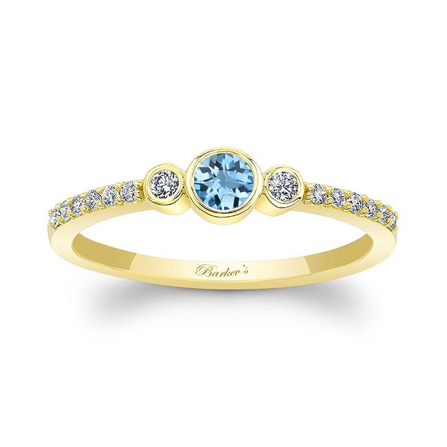 Yellow Gold Mia Aquamarine Three Stone Diamond Promise Ring