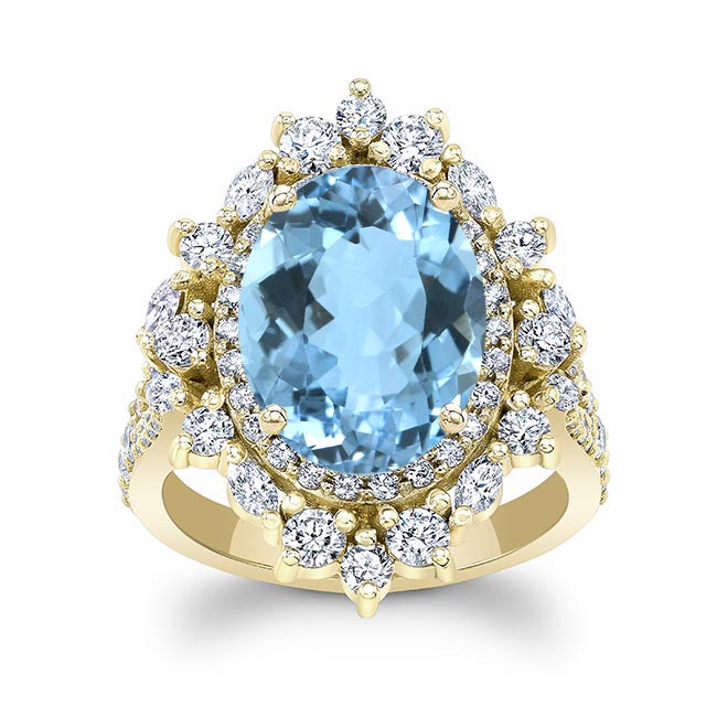 Yellow Gold 5 Carat Oval Aquamarine Ring