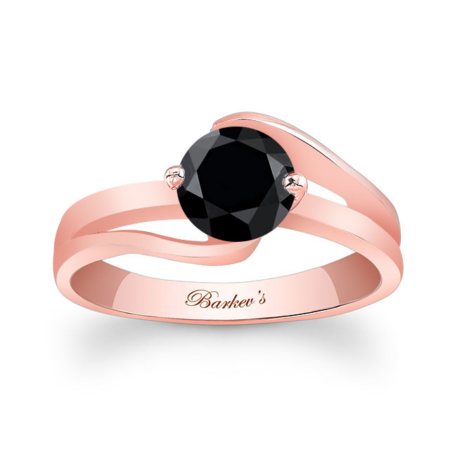 Rose Gold Split Shank Solitaire Black Diamond Ring