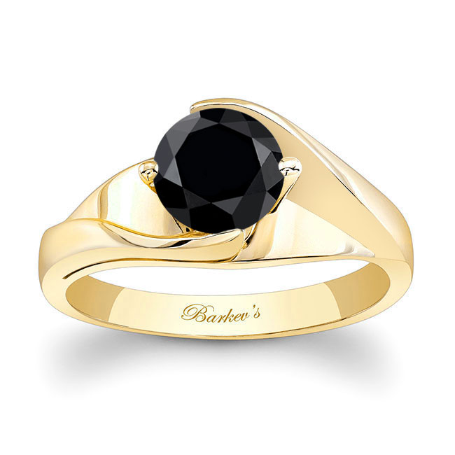 Yellow Gold Half Channel Black And White Diamond Solitaire Engagement Ring