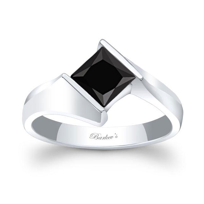 Princess Black And White Diamond Solitaire Ring