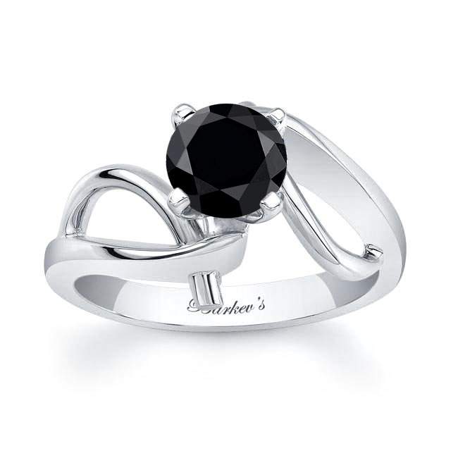 White Gold Wire Accent Black And White Diamond Solitaire Ring