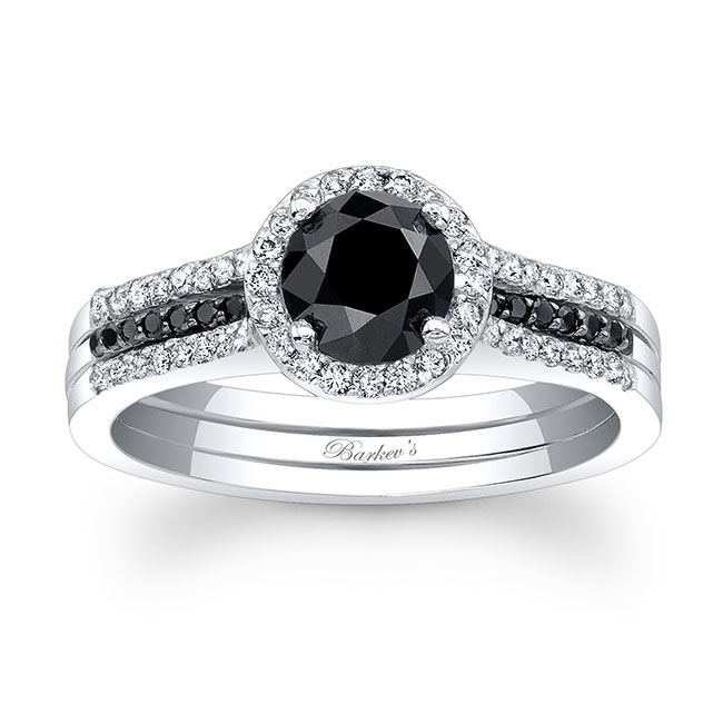 Half Carat Interlock Halo Black Diamond Bridal Set