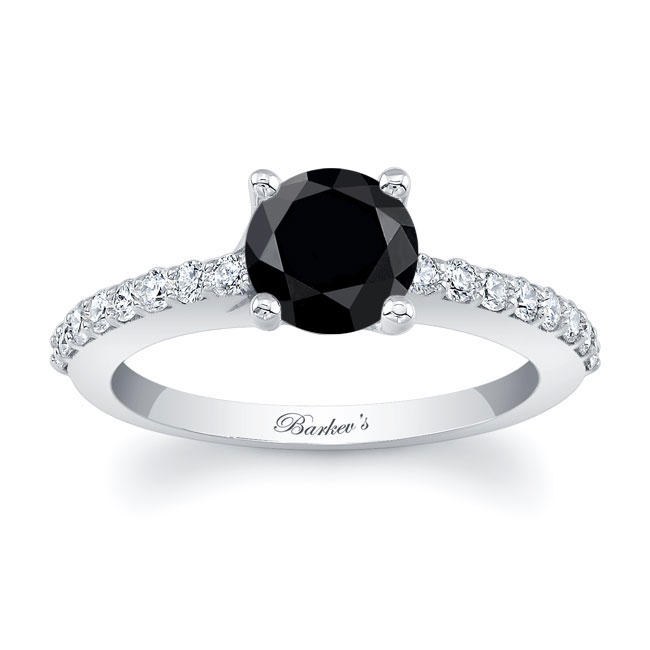 4 Prong Black And White Diamond Engagement Ring