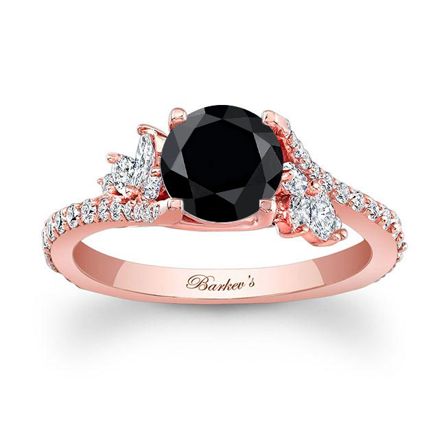 Rose Gold 1 Carat Round Black And White Diamond Ring