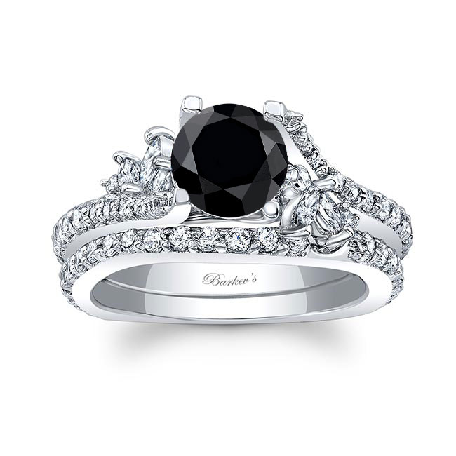 1 Carat Round Black And White Diamond Bridal Set