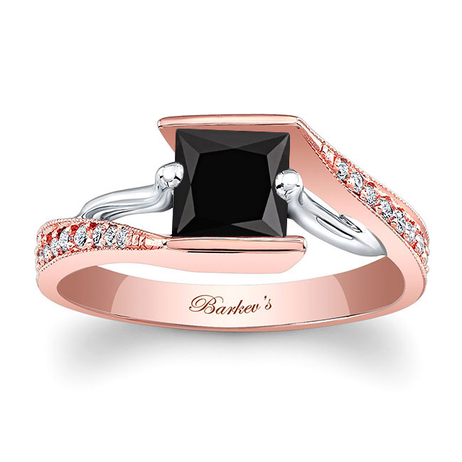 White Rose Gold Channel Set Princess Cut Black And White Diamond Ring