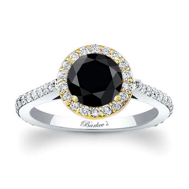 White Yellow Gold Halo Black And White Diamond Ring Setting