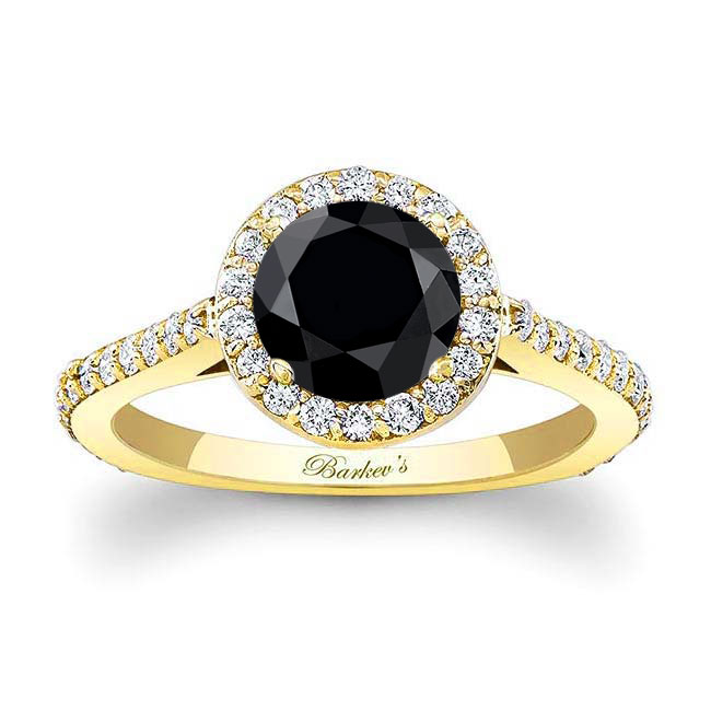 Yellow Gold Halo Black And White Diamond Ring Setting