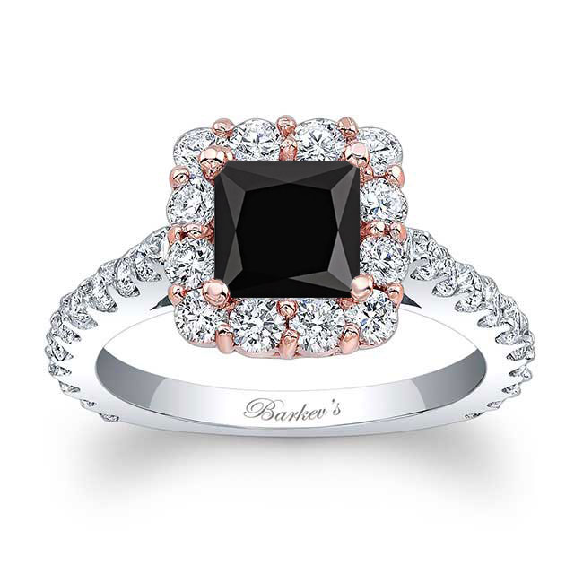 White Rose Gold Black And White Diamond Princess Ring