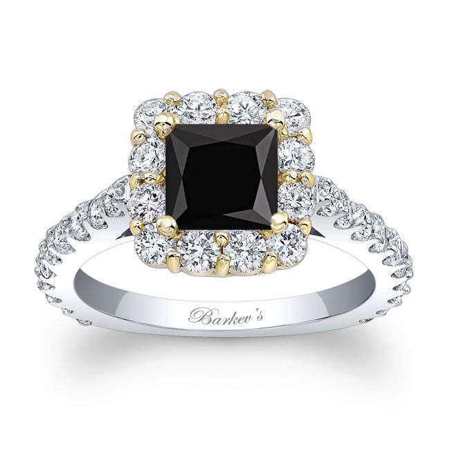 White Yellow Gold Black And White Diamond Princess Ring