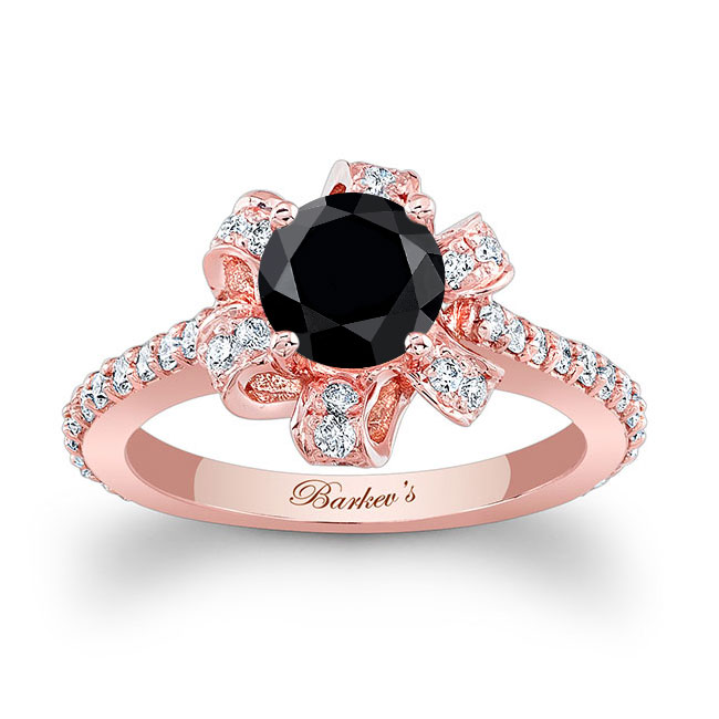 Rose Gold Ribbon Black And White Diamond Ring