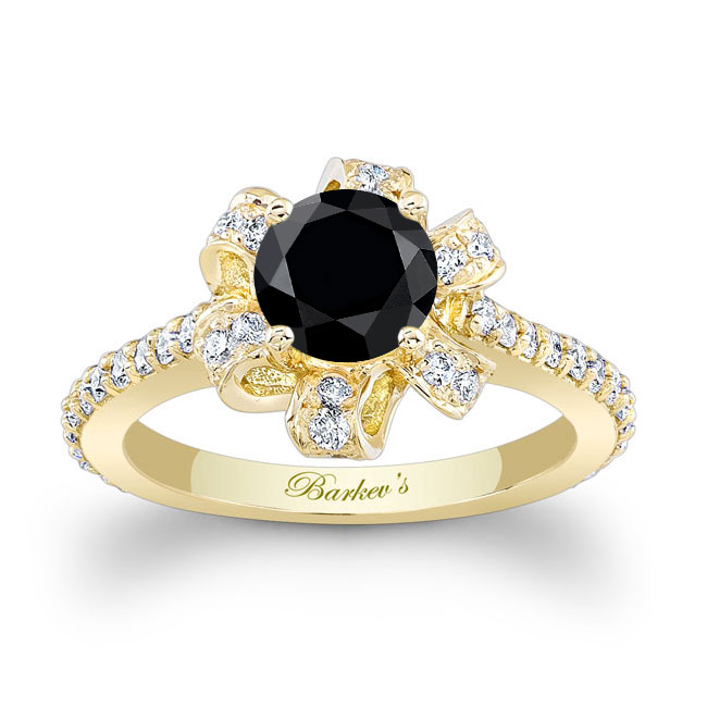 Yellow Gold Ribbon Black And White Diamond Ring