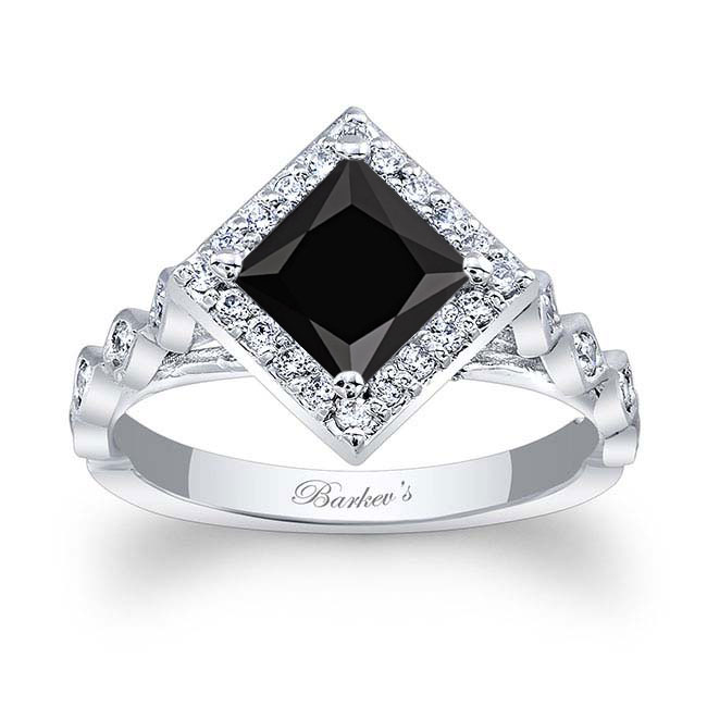 Vintage Princess Cut Black And White Diamond Halo Ring