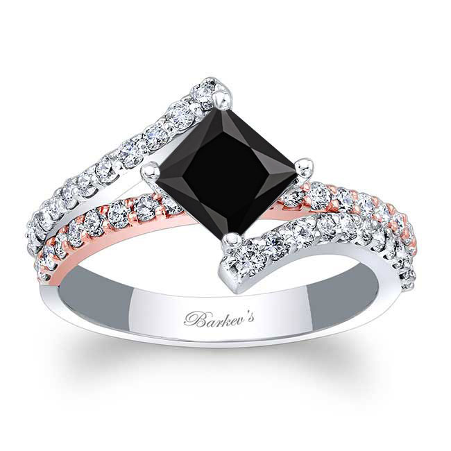 White Rose Gold Kite Set Black And White Diamond Engagement Ring