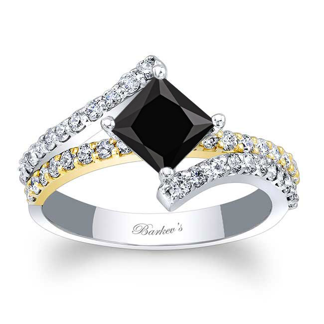 White Yellow Gold Kite Set Black And White Diamond Engagement Ring