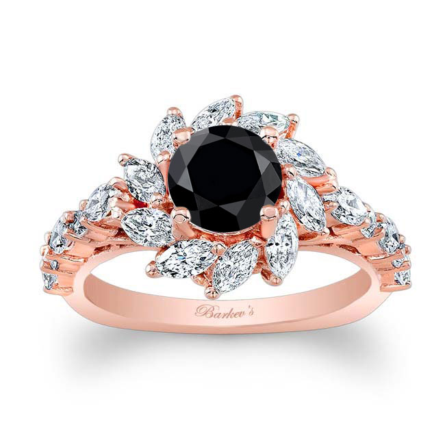 Rose Gold Black And White Diamond Sunflower Engagement Ring