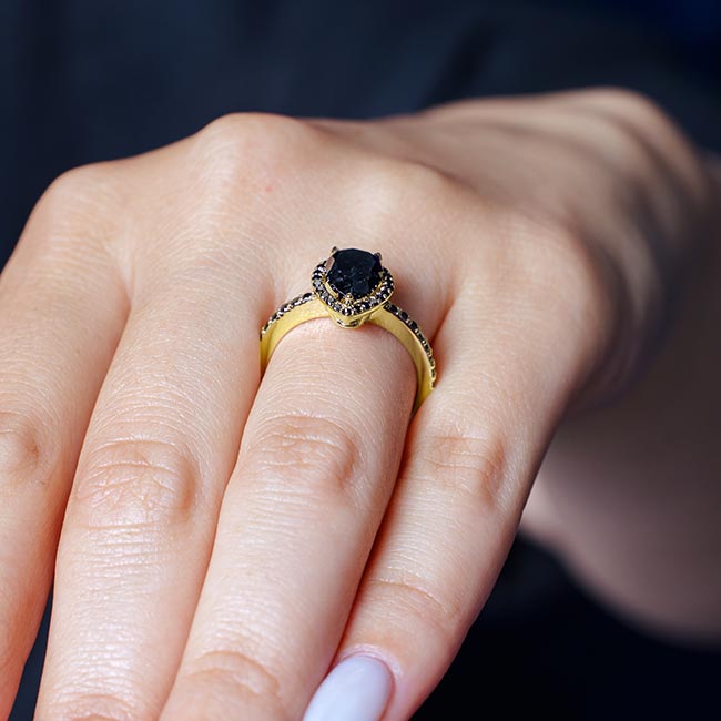 Yellow Gold Black Diamond Pear Shaped Ring Image 5