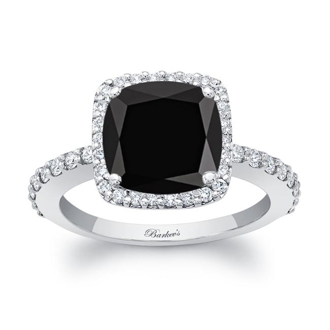 2 Carat Cushion Cut Black And White Diamond Halo Engagement Ring