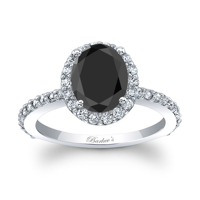 White Gold 2 Carat Oval Black And White Diamond Halo Engagement Ring