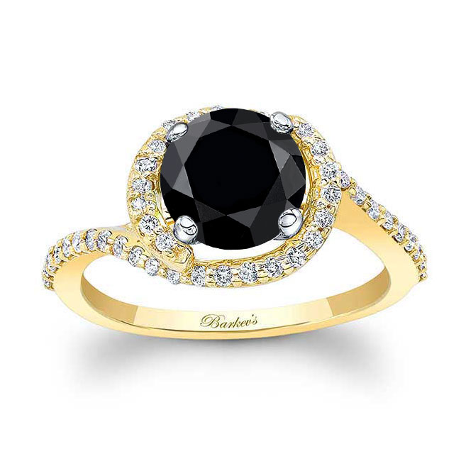 Yellow Gold Black And White Diamond Half Halo Engagement Ring