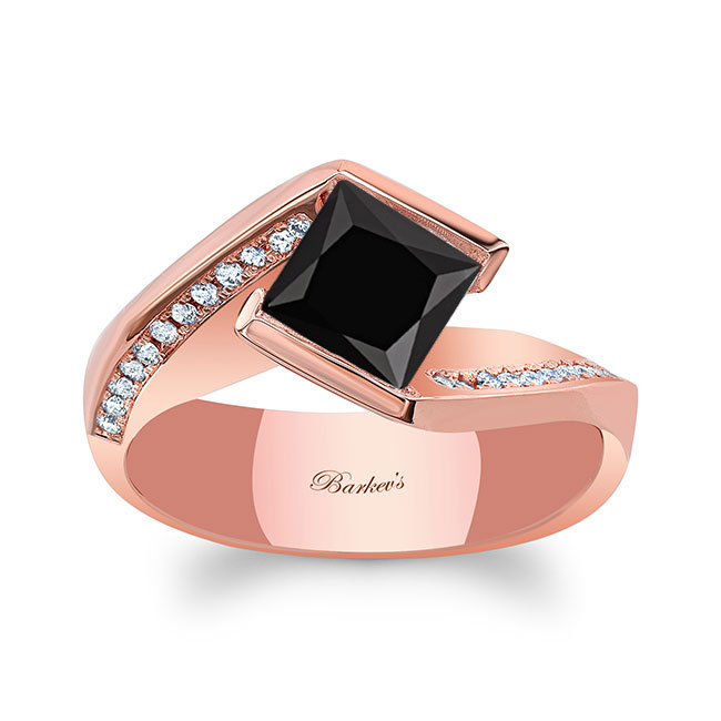 Rose Gold Vintage Bypass Black And White Diamond Ring