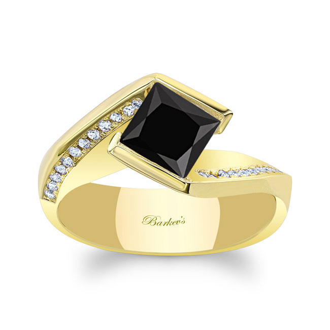 Yellow Gold Vintage Bypass Black And White Diamond Ring