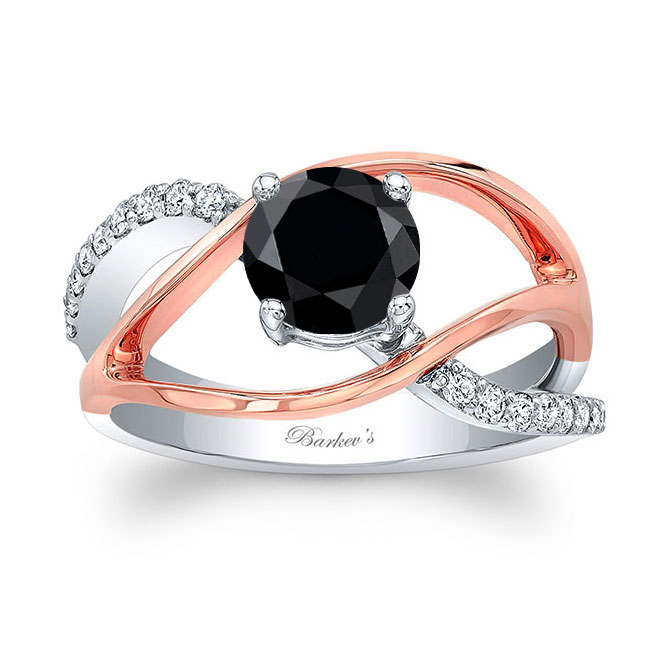 White Rose Gold Open Shank Black And White Diamond Ring