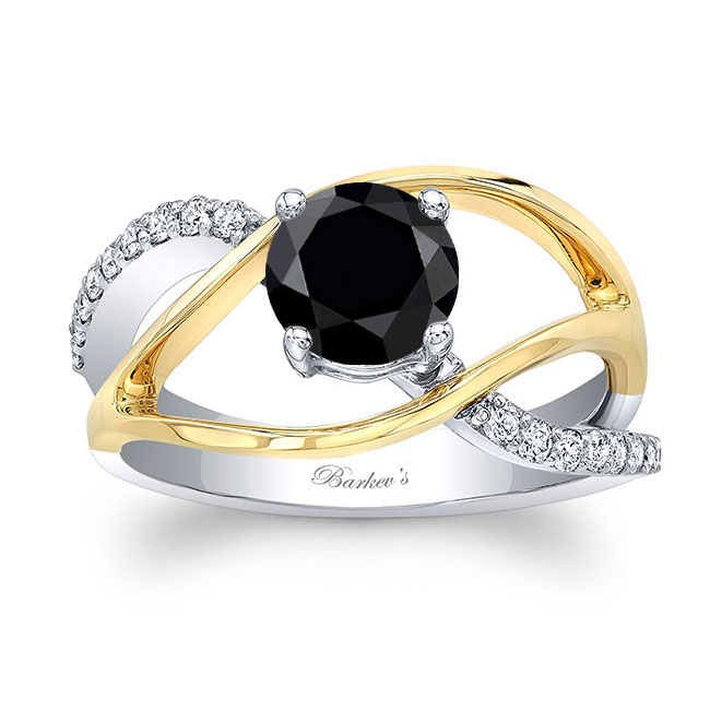 White Yellow Gold Open Shank Black And White Diamond Ring